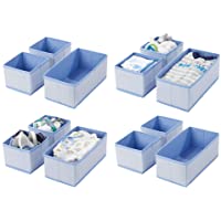 mDesign Juego de 12 cajas organizadoras – Cestas de tela transpirables con diseño de espiga para pañales- baberos- etc…